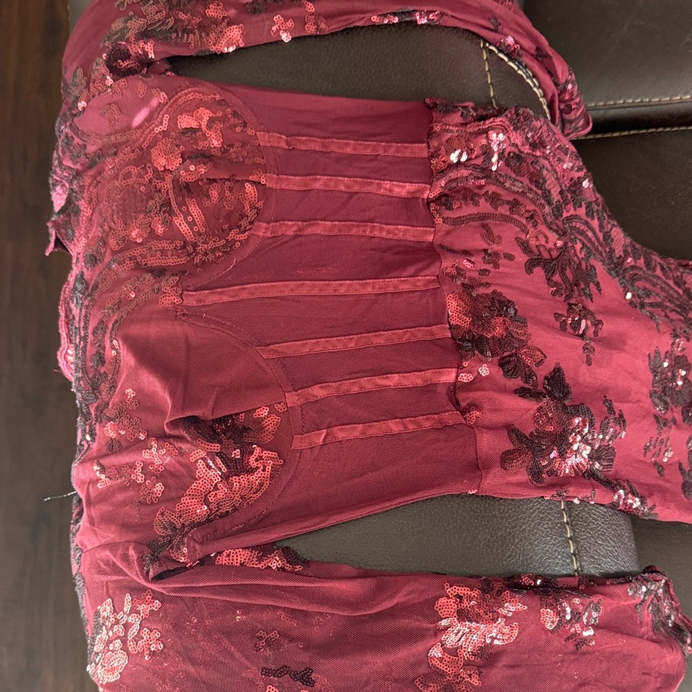 Fashion Nova Burgundy Long Sleeve Dress